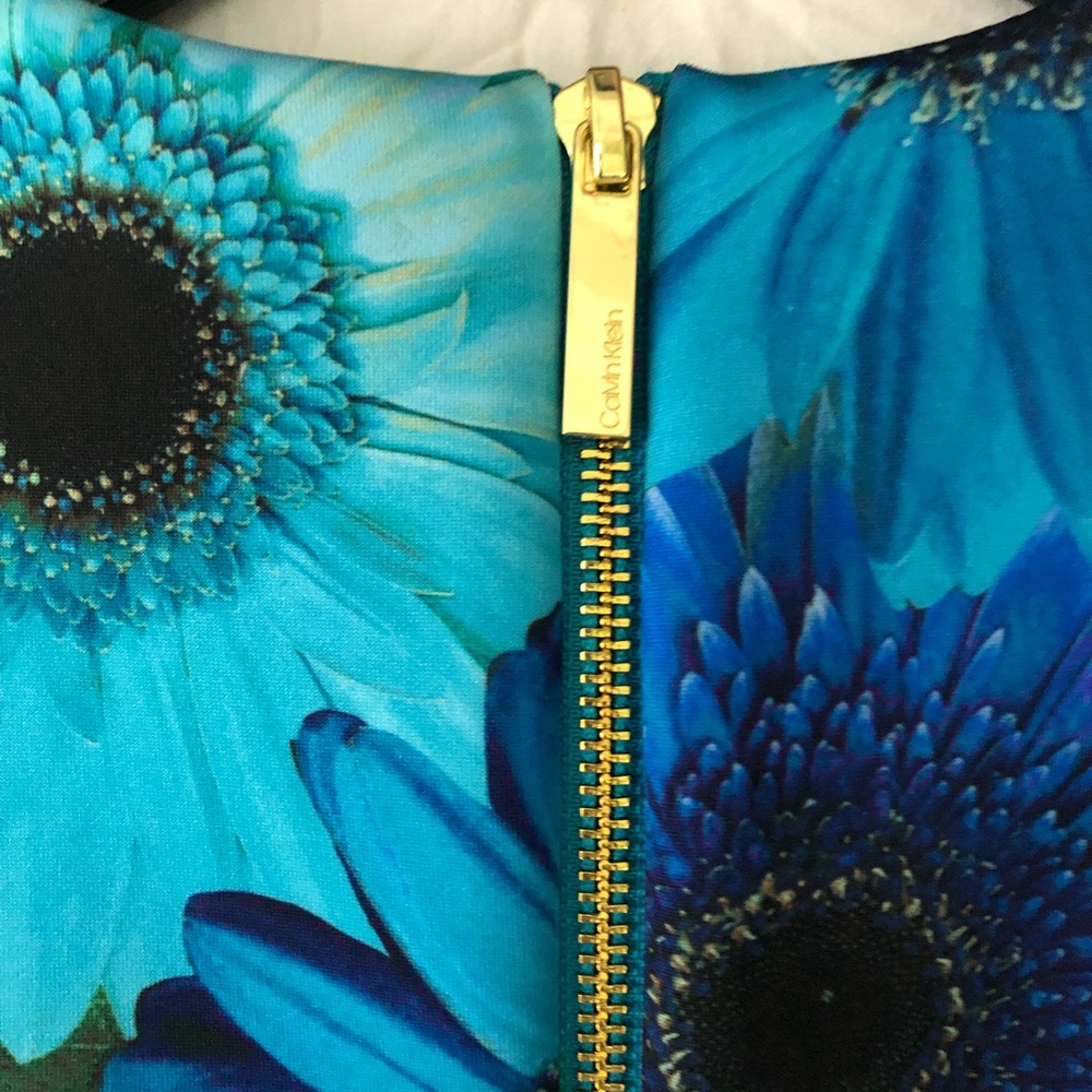 CLAVIN KLEIN dress size 4 blue flower sleeveless dress zipper closure. - Picture 3 of 12